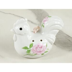 Rooster Chicken Potpourri Holder Hanging 4 1/4" Pink Rose Design 90s Porcelain